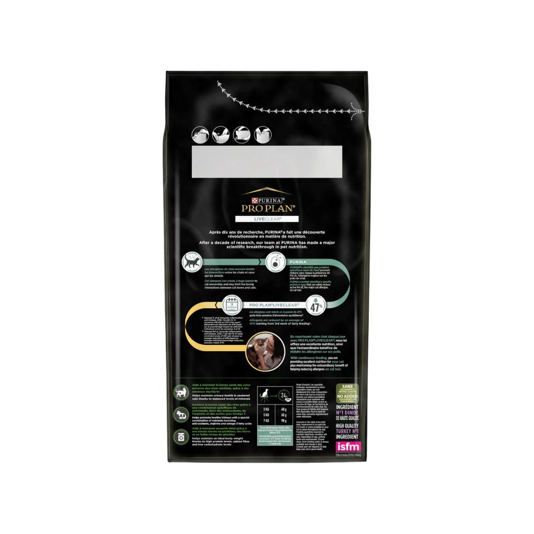 Purina Pro Plan LiveClear Sterilised Adult Cat Food - Rich in Turkey (1.4kg) - Image 6