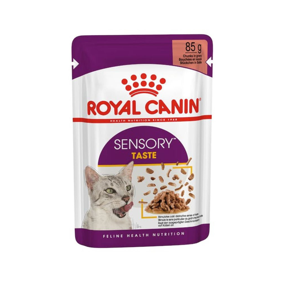 85g pouch of Royal Canin Feline Health Nutrition Sensory Taste chunks in gravy for adult cats