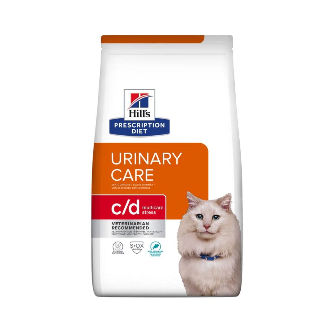 1.5kg bag of Hill’s Prescription Diet c/d Multicare Stress urinary care dry cat food with ocean fish.