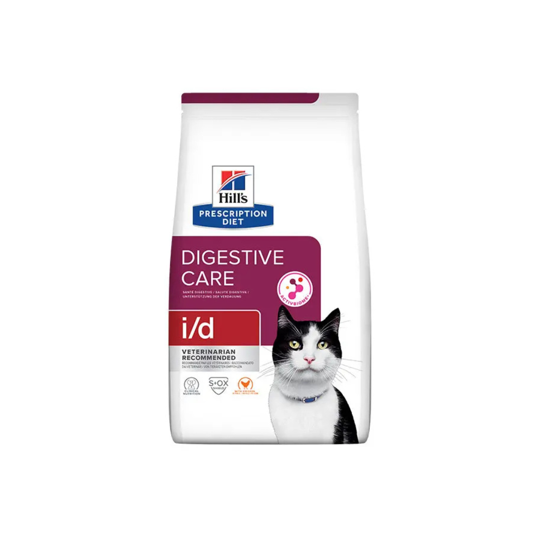 1.5kg bag of Hill’s Prescription Diet i/d Digestive Care dry cat food with chicken.