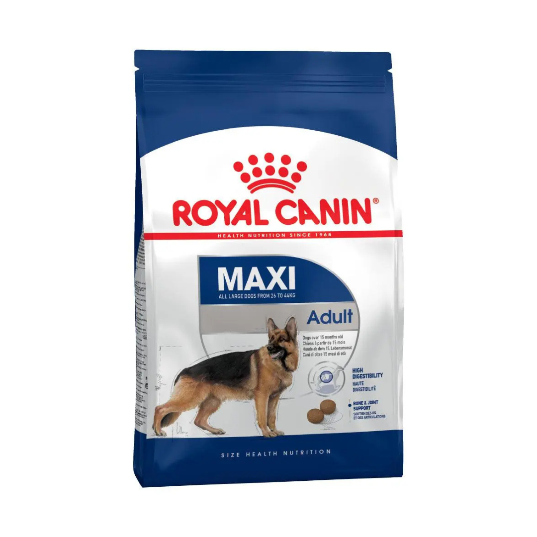 1kg bag of Royal Canin Size Health Nutrition Maxi Adult dry dog food for large breeds.